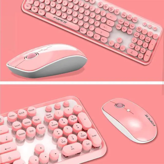 Alt view image 7 of 7 - Wireless Keyboard and Mouse | Cute Colorful Keyboard and Mouse with 2.4GHz Cordless Retro Typewriter Keyboard | Auto-Sleep | USB Receiver for Windows PC/Laptop - Pink