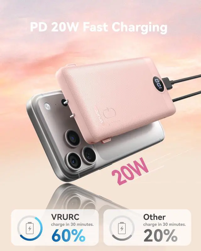 Alt view image 3 of 7 - Portable Charger Power Bank - 10000mAh Fast Charging 22.5W PD 20W Portable Charger with Built in Cables, Portable Charger with Cords External Charger Travel Accessories-Pink