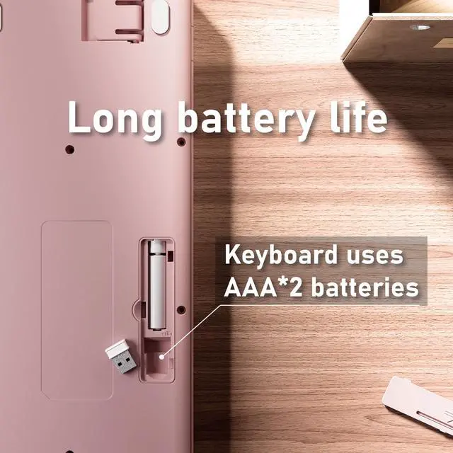 Alt view image 5 of 6 - Bluetooth Wireless Computer Keyboard, Colorful 99 Round Keys Retro Membrane Keyboard with Click Typing Feel, Power Switch, Ideal Gift for Office, Home (Pink)