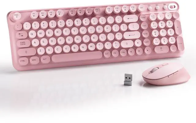 Main image of Wireless Keyboard and Mouse Combo, Full-Size 2.4G Set with Number Pad, Long Battery Life, Plug Play for Office and Student Use (Pink)