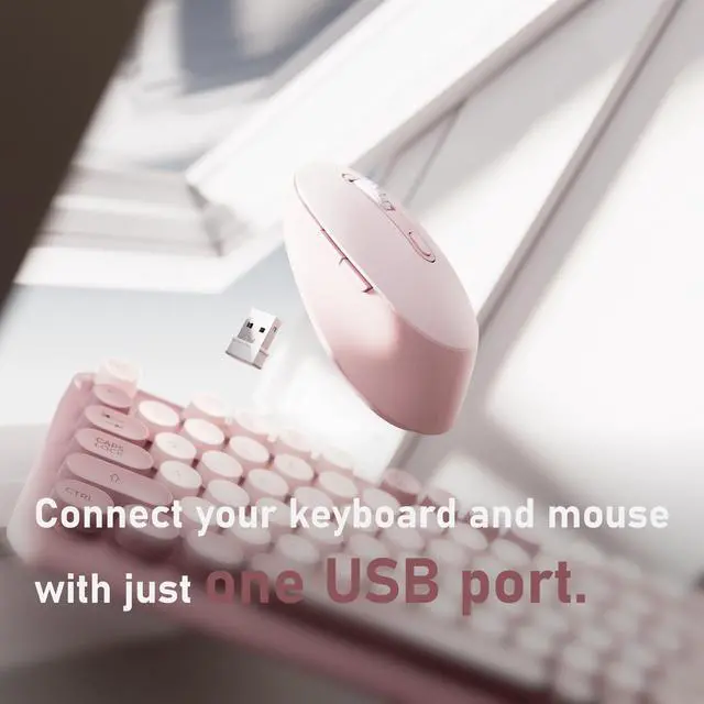 Alt view image 4 of 6 - Wireless Keyboard and Mouse Combo, Full-Size 2.4G Set with Number Pad, Long Battery Life, Plug Play for Office and Student Use (Pink)