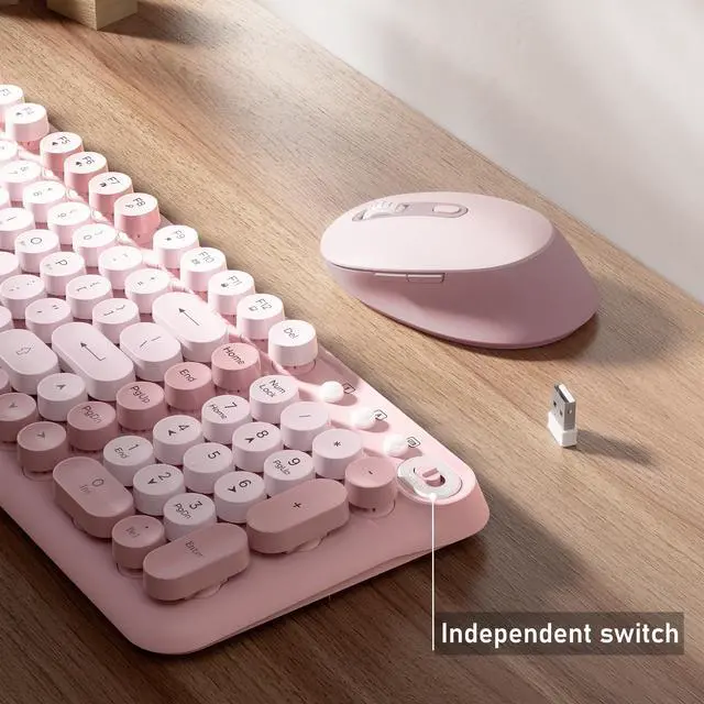 Alt view image 5 of 6 - Wireless Keyboard and Mouse Combo, Full-Size 2.4G Set with Number Pad, Long Battery Life, Plug Play for Office and Student Use (Pink)