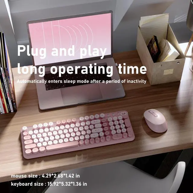 Alt view image 3 of 6 - Wireless Keyboard and Mouse Combo, Full-Size 2.4G Set with Number Pad, Long Battery Life, Plug Play for Office and Student Use (Pink)