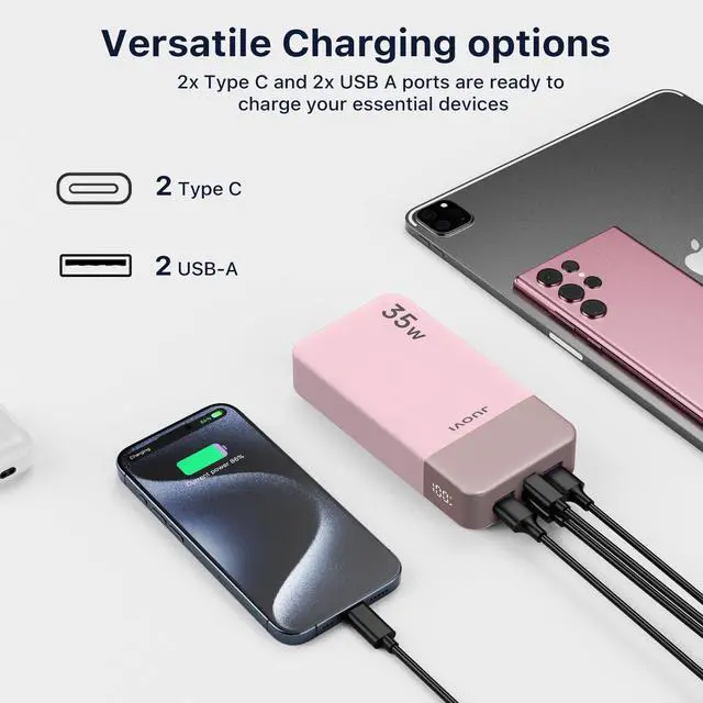 Alt view image 7 of 7 - ViewSonic J2651 Portable Charger, 35W 20000mAh USB C in & Out Power Bank, Battery Pack with QC4.0+PD3.0 35W High-Speed Charging for Bluetooth Earbud, Mobile Phone, Tablet (Pink)