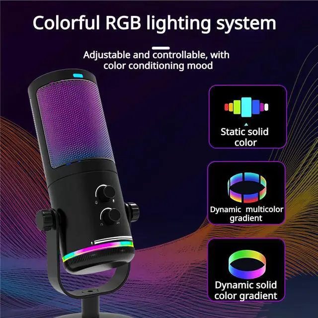 Alt view image 3 of 7 - Gaming USB Microphone for PC PS4/5 - Condenser Mic with Quick Mute, RGB Indicator Desktop Stand Pop Filter Gain Control for Streaming Discord Twitch Podcasts Videos (Black)