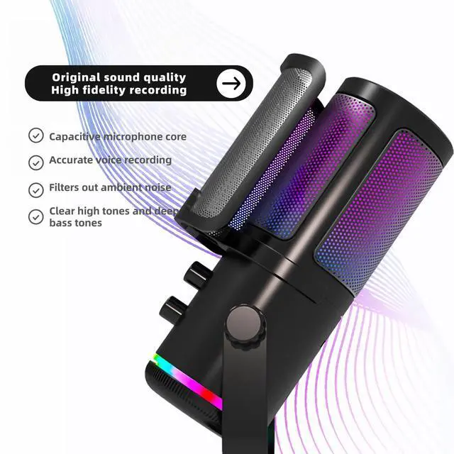 Alt view image 4 of 7 - Gaming USB Microphone for PC PS4/5 - Condenser Mic with Quick Mute, RGB Indicator Desktop Stand Pop Filter Gain Control for Streaming Discord Twitch Podcasts Videos (Black)