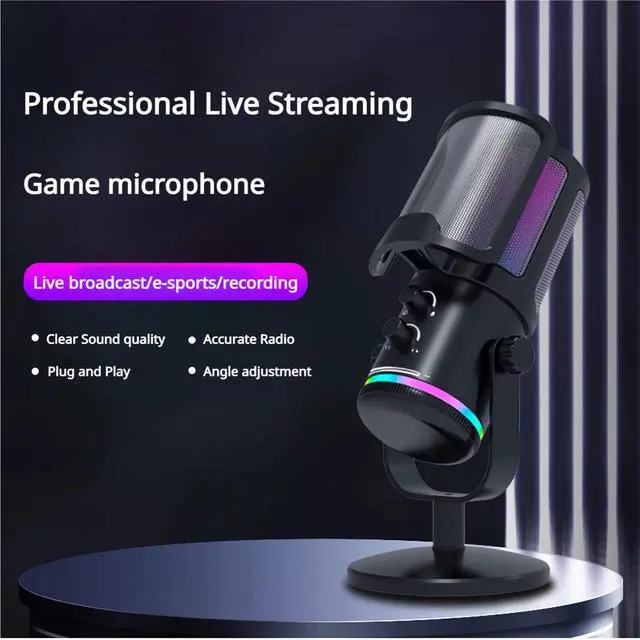 Alt view image 5 of 7 - Gaming USB Microphone for PC PS4/5 - Condenser Mic with Quick Mute, RGB Indicator Desktop Stand Pop Filter Gain Control for Streaming Discord Twitch Podcasts Videos (Black)