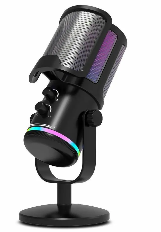 Main image of Gaming USB Microphone for PC PS4/5 - Condenser Mic with Quick Mute, RGB Indicator Desktop Stand Pop Filter Gain Control for Streaming Discord Twitch Podcasts Videos (Black)