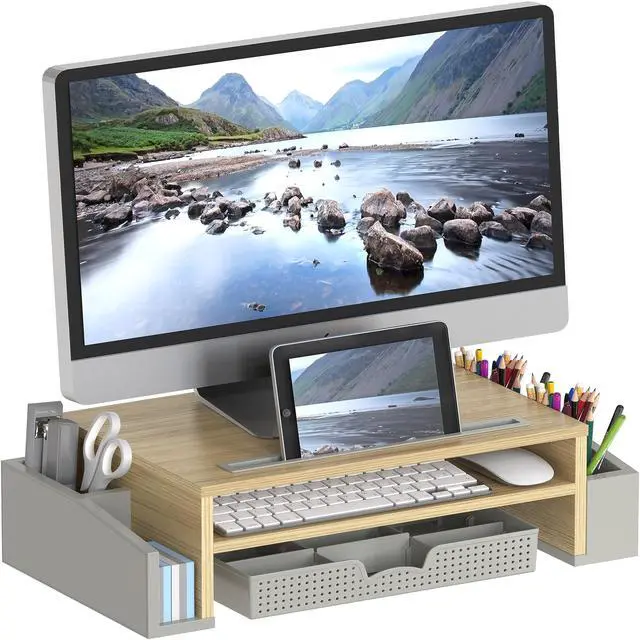 Main image of Desk Monitor Stand Riser with Adjustable Organizer tray