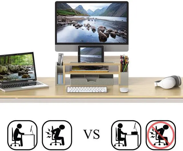 Alt view image 3 of 6 - Desk Monitor Stand Riser with Adjustable Organizer tray