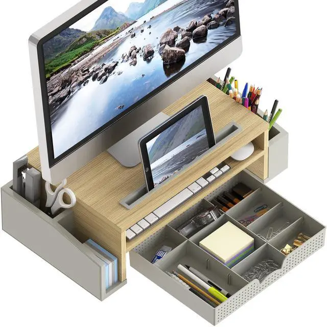 Alt view image 2 of 6 - Desk Monitor Stand Riser with Adjustable Organizer tray