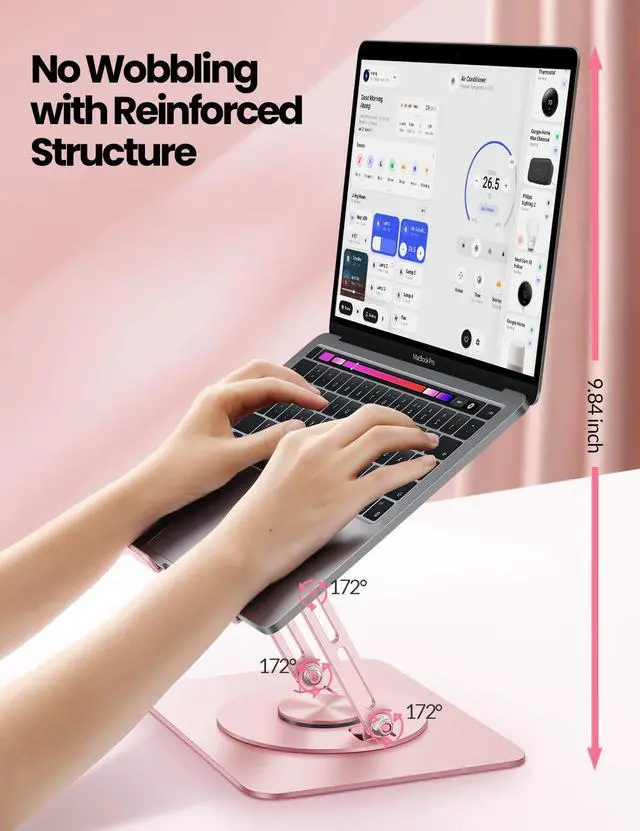 Alt view image 2 of 5 - Adjustable Laptop Stand for Desk,Computer Stand Riser with 360° Free Rotation Base and Foldable Design Ergonomic Laptop Riser Fits for MacBook,Dell, HP and More 10-15.6 Laptops (Pink)