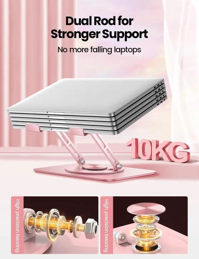 Alt view image 4 of 5 - Adjustable Laptop Stand for Desk,Computer Stand Riser with 360° Free Rotation Base and Foldable Design Ergonomic Laptop Riser Fits for MacBook,Dell, HP and More 10-15.6 Laptops (Pink)