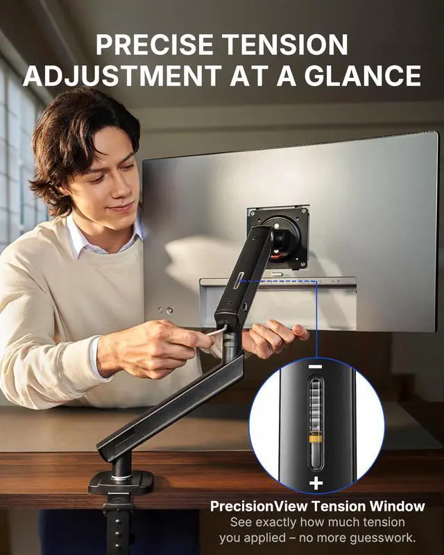Alt view image 5 of 7 - FlowLift Pro Monitor Arm for 1332" Screens, MechaSpring Monitor Mount, Fully-Adjustable Monitor Stand with Tilt/Swivel/Rotation, Tool-Free VESA Mount, C-Clamp/Grommet Base, Max Load 19.8 lbs