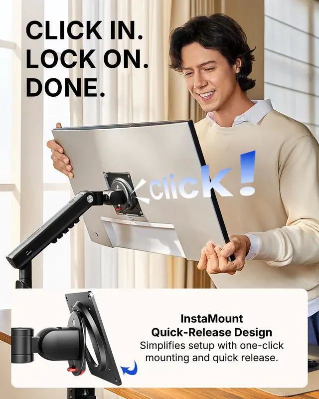 Alt view image 7 of 7 - FlowLift Pro Monitor Arm for 1332" Screens, MechaSpring Monitor Mount, Fully-Adjustable Monitor Stand with Tilt/Swivel/Rotation, Tool-Free VESA Mount, C-Clamp/Grommet Base, Max Load 19.8 lbs