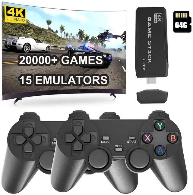 Main image of Wireless Retro Game Console Stick,4K HDMI Output & Dual 2.4G Wireless Controllers with 20000+ Games,Plug & Play Video Game Console,Ideal Gift for Gamers of All Age(64GB)(Black)