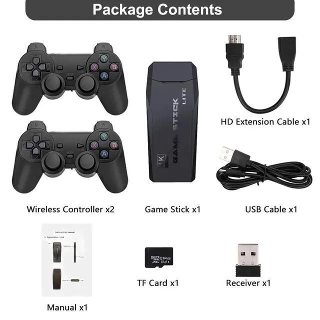 Alt view image 3 of 7 - Wireless Retro Game Console Stick,4K HDMI Output & Dual 2.4G Wireless Controllers with 20000+ Games,Plug & Play Video Game Console,Ideal Gift for Gamers of All Age(64GB)(Black)