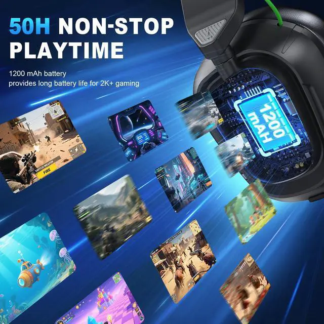 Alt view image 6 of 7 - 2.4GHz Wireless Gaming Headset for PC, PS5, PS4, Switch & Mac, Bluetooth Headset with Noise Canceling Microphone, Low-Latency Stereo Audio, 50mm Drivers, Up to 50H Battery, Lunar Black