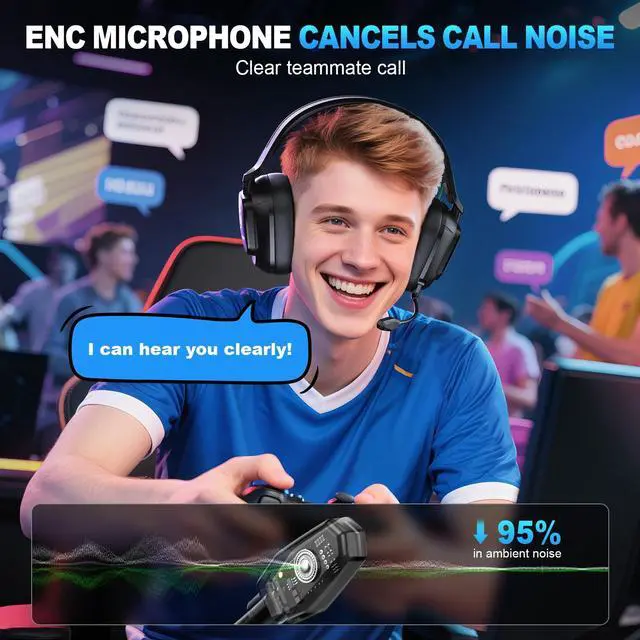 Alt view image 3 of 7 - 2.4GHz Wireless Gaming Headset for PC, PS5, PS4, Switch & Mac, Bluetooth Headset with Noise Canceling Microphone, Low-Latency Stereo Audio, 50mm Drivers, Up to 50H Battery, Lunar Black