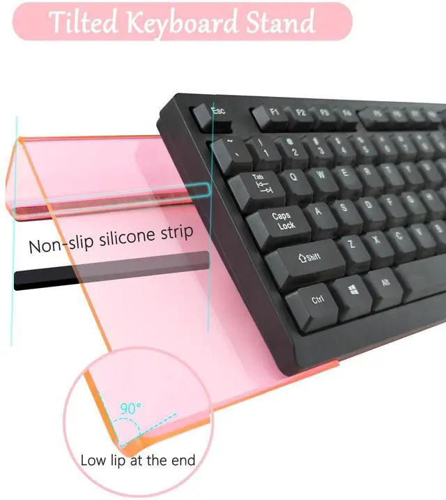 Alt view image 5 of 7 - Acrylic Computer Keyboard Stand with Gel Cloud Wrist Rest Keyboard Riser with Comfortable Clear Silicone Mouse Wrist Pad Ergonomic Tilted Transparent Keyboard Holder for Desktop Office Hot Pink