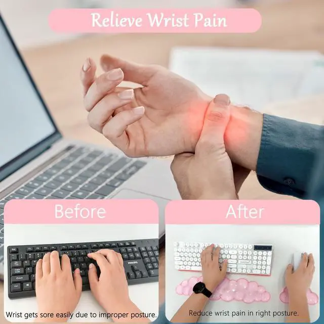 Alt view image 7 of 7 - Acrylic Computer Keyboard Stand with Gel Cloud Wrist Rest Keyboard Riser with Comfortable Clear Silicone Mouse Wrist Pad Ergonomic Tilted Transparent Keyboard Holder for Desktop Office Hot Pink