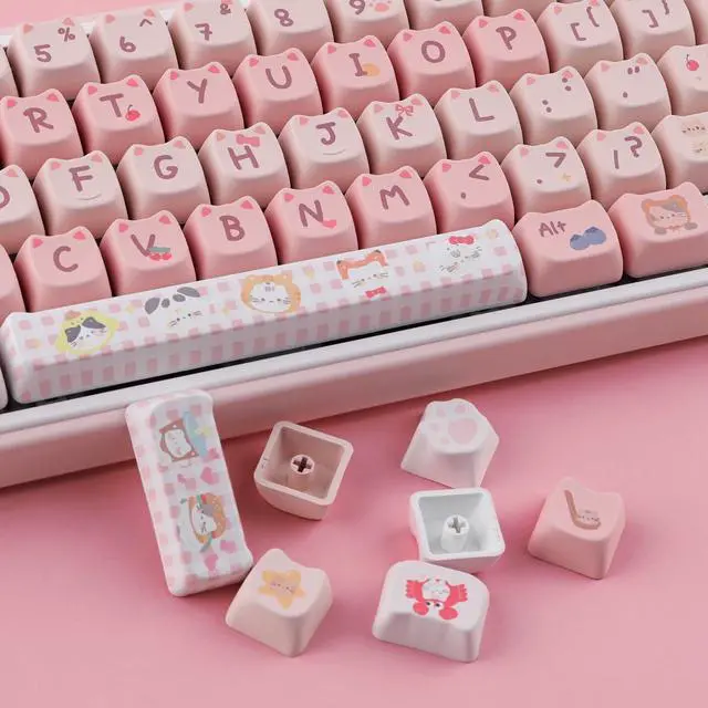 Alt view image 4 of 7 - PBT Keycaps 140 Keys Pink Meow Meow Cat Keycaps Dye-Sublimation Cute Keycap Mao Profile Custom Keycap for Cherry Gateron MX Swithes Mechanical Gaming Keyboards