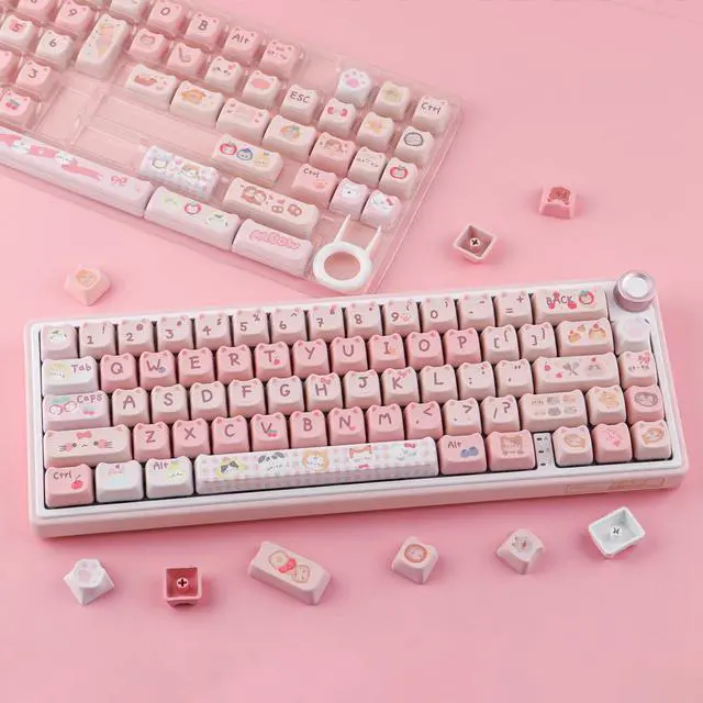 Alt view image 5 of 7 - PBT Keycaps 140 Keys Pink Meow Meow Cat Keycaps Dye-Sublimation Cute Keycap Mao Profile Custom Keycap for Cherry Gateron MX Swithes Mechanical Gaming Keyboards