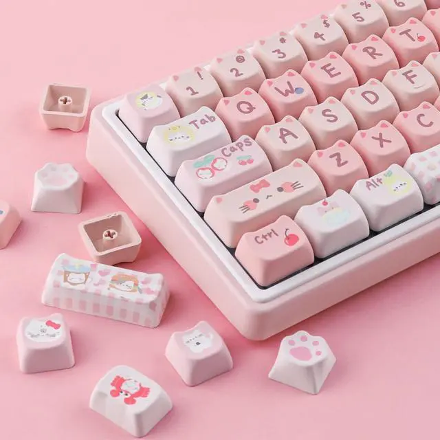 Alt view image 7 of 7 - PBT Keycaps 140 Keys Pink Meow Meow Cat Keycaps Dye-Sublimation Cute Keycap Mao Profile Custom Keycap for Cherry Gateron MX Swithes Mechanical Gaming Keyboards
