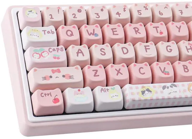 Main image of PBT Keycaps 140 Keys Pink Meow Meow Cat Keycaps Dye-Sublimation Cute Keycap Mao Profile Custom Keycap for Cherry Gateron MX Swithes Mechanical Gaming Keyboards