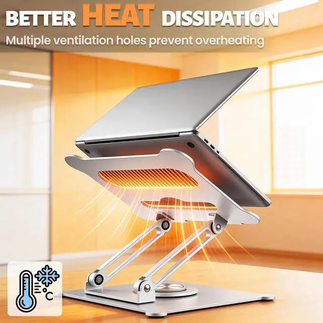 Alt view image 6 of 7 - Adjustable Laptop Stand for Desk, 360 Rotating Base, Ergonomic Computer Stand, Compatible with MacBook Air Pro, Dell, HP, for Office Home