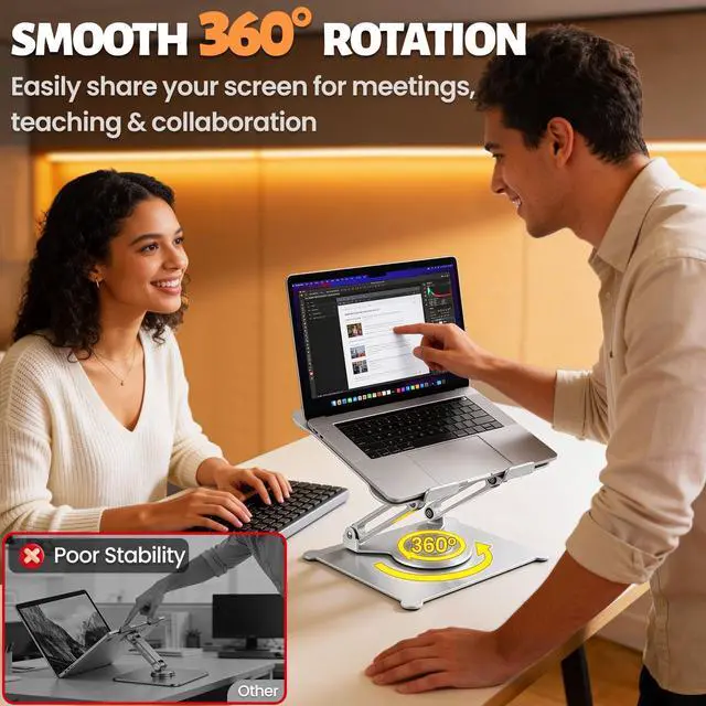 Alt view image 3 of 7 - Adjustable Laptop Stand for Desk, 360 Rotating Base, Ergonomic Computer Stand, Compatible with MacBook Air Pro, Dell, HP, for Office Home