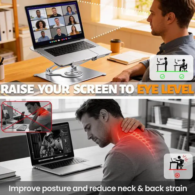 Alt view image 5 of 7 - Adjustable Laptop Stand for Desk, 360 Rotating Base, Ergonomic Computer Stand, Compatible with MacBook Air Pro, Dell, HP, for Office Home