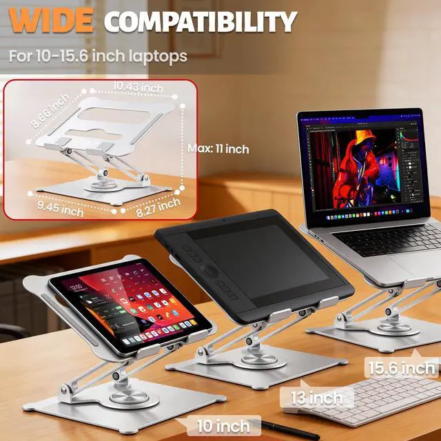 Alt view image 4 of 7 - Adjustable Laptop Stand for Desk, 360 Rotating Base, Ergonomic Computer Stand, Compatible with MacBook Air Pro, Dell, HP, for Office Home