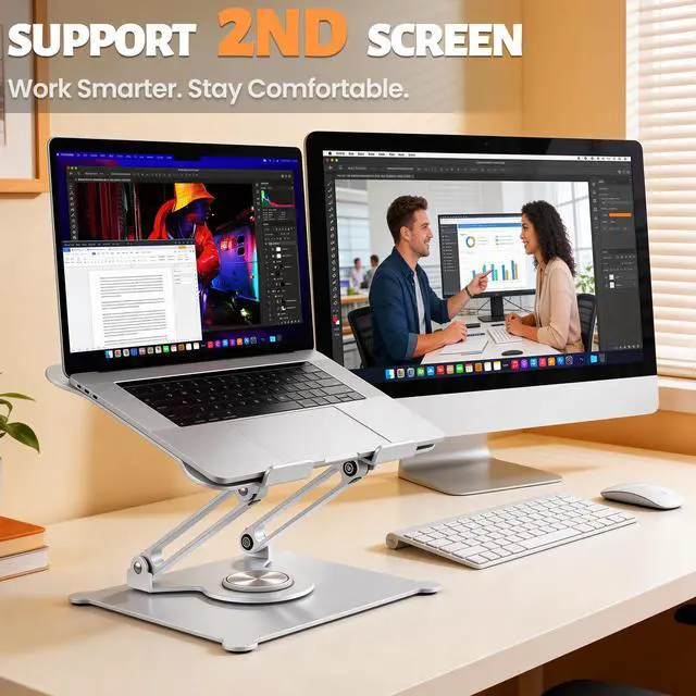 Alt view image 7 of 7 - Adjustable Laptop Stand for Desk, 360 Rotating Base, Ergonomic Computer Stand, Compatible with MacBook Air Pro, Dell, HP, for Office Home