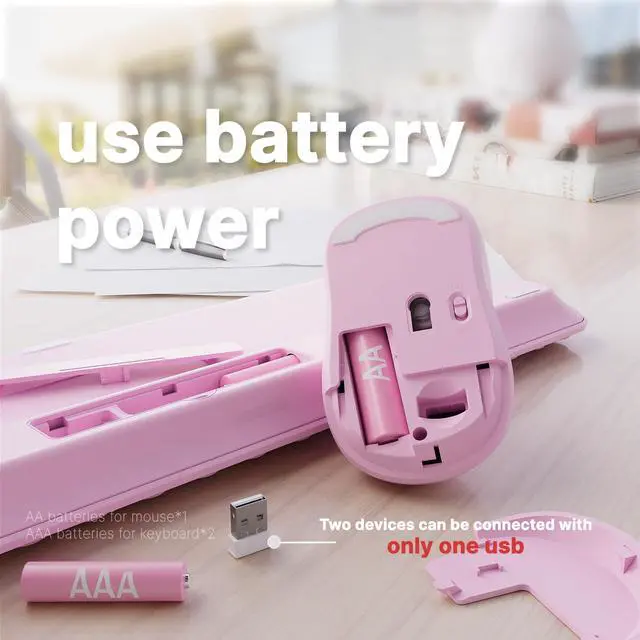 Alt view image 5 of 6 - x UBOTIE Wireless Keyboard and Mouse Combo with 110 Round Keycaps, Power Switch, and Scissor-Switch Typing Feel Ideal for Office Use(Pink)