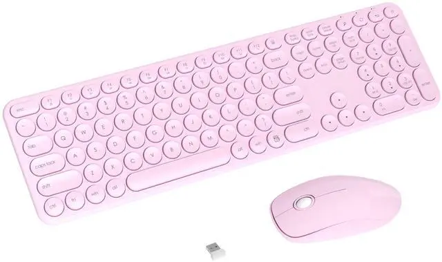 Main image of Wireless Keyboard and Mouse Combo, USB Receiver Plug and Play, Low Profile Quiet Typing Design, 110 Round Keys Full-Size Silent Keyboard Set for PC, Windows, Mac, Desktop, Laptop(Pink)