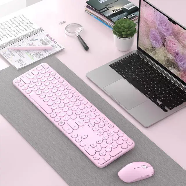 Alt view image 4 of 6 - Wireless Keyboard and Mouse Combo, USB Receiver Plug and Play, Low Profile Quiet Typing Design, 110 Round Keys Full-Size Silent Keyboard Set for PC, Windows, Mac, Desktop, Laptop(Pink)