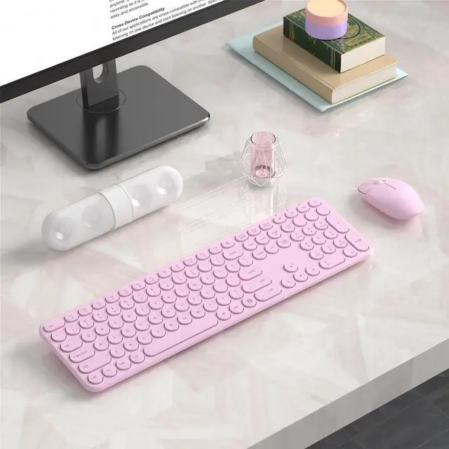 Alt view image 5 of 6 - Wireless Keyboard and Mouse Combo, USB Receiver Plug and Play, Low Profile Quiet Typing Design, 110 Round Keys Full-Size Silent Keyboard Set for PC, Windows, Mac, Desktop, Laptop(Pink)