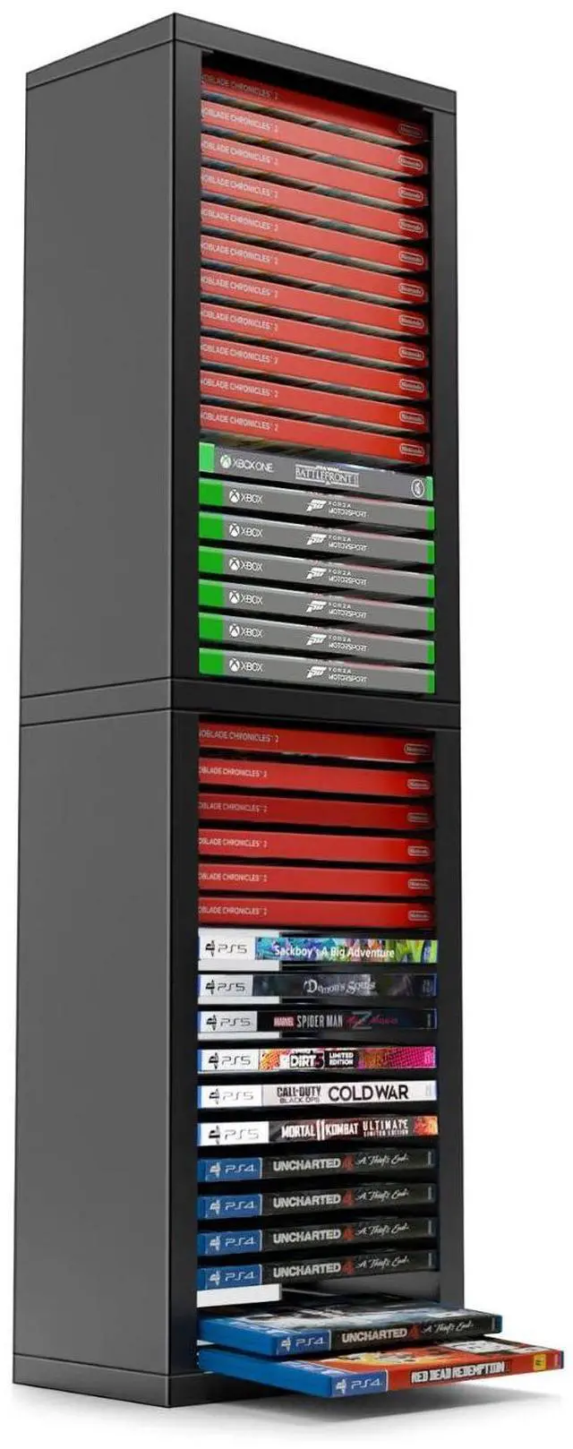 Main image of Universal Video Game Storage Tower for PS5, PS4, PS3, Nintendo Switch, Xbox One, Xbox Series S/X - Black Video Game Holder Organizer Stand with 36 CD Case Storage for Organizing & Displaying