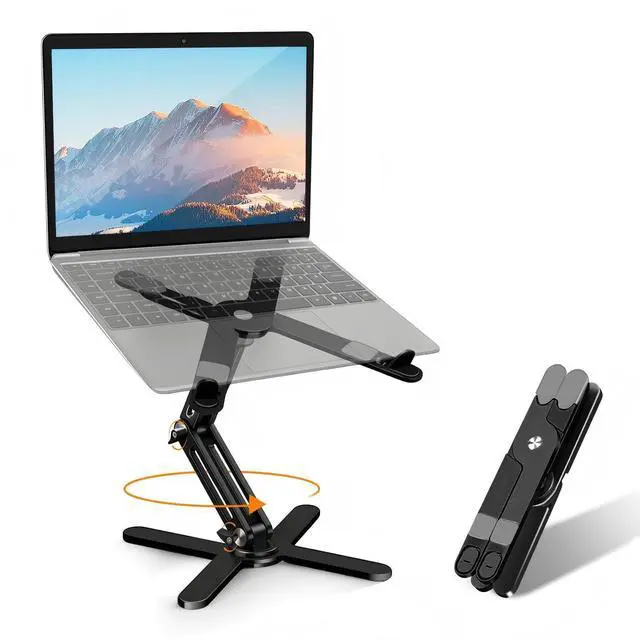 Main image of Laptop Stand with 360 Rotating Base, Computer Notebook Laptop Riser Metal Holder for Desk Collaborative Work, Fully Foldable for Easy Storage, Fits All MacBook, Laptops up to 16 inches, Black