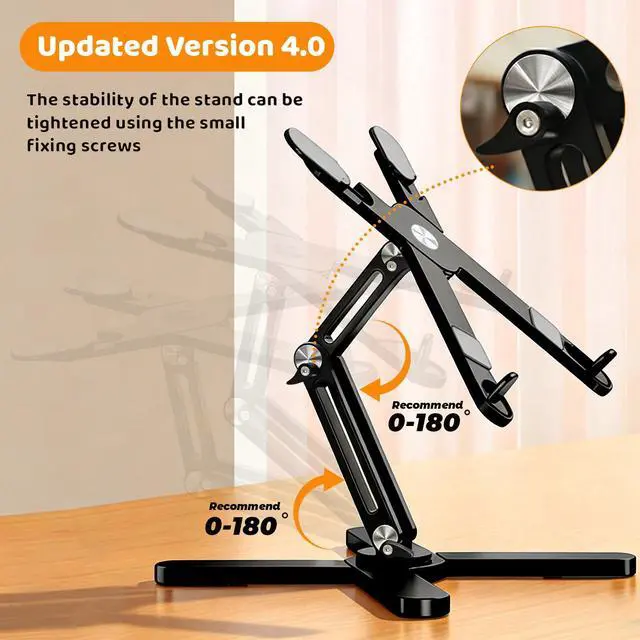 Alt view image 2 of 7 - Laptop Stand with 360 Rotating Base, Computer Notebook Laptop Riser Metal Holder for Desk Collaborative Work, Fully Foldable for Easy Storage, Fits All MacBook, Laptops up to 16 inches, Black