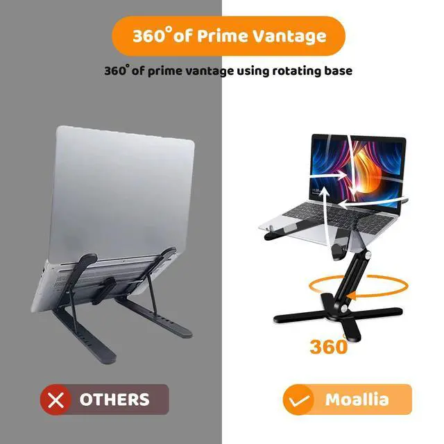 Alt view image 3 of 7 - Laptop Stand with 360 Rotating Base, Computer Notebook Laptop Riser Metal Holder for Desk Collaborative Work, Fully Foldable for Easy Storage, Fits All MacBook, Laptops up to 16 inches, Black