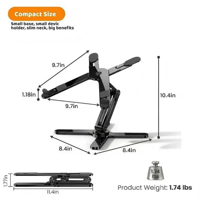 Alt view image 5 of 7 - Laptop Stand with 360 Rotating Base, Computer Notebook Laptop Riser Metal Holder for Desk Collaborative Work, Fully Foldable for Easy Storage, Fits All MacBook, Laptops up to 16 inches, Black