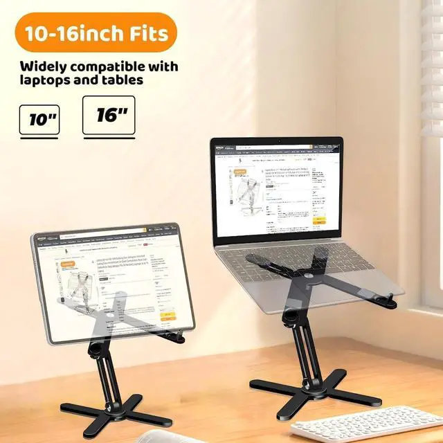 Alt view image 6 of 7 - Laptop Stand with 360 Rotating Base, Computer Notebook Laptop Riser Metal Holder for Desk Collaborative Work, Fully Foldable for Easy Storage, Fits All MacBook, Laptops up to 16 inches, Black