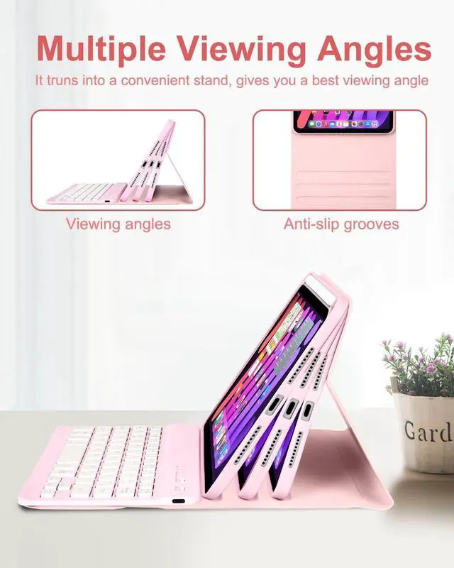 Alt view image 4 of 7 - Case with Keyboard Mouse for iPad mini 7th(A17 Pro,2024)/6th Generation 8.3 inch,7 Color Rainbow Backlight Detachable USB-C Keyboard Magnetic Case with Pen Slot for iPad mini 6 7 -Pink