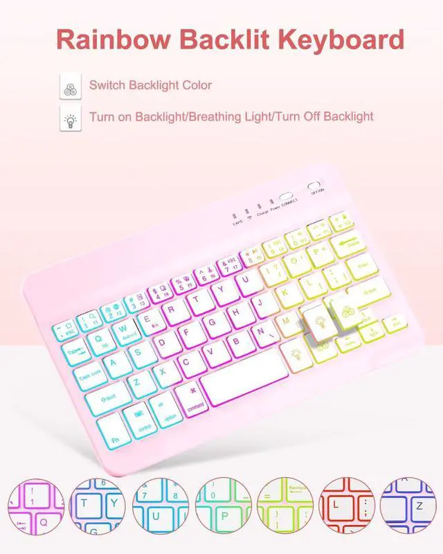 Alt view image 5 of 7 - Case with Keyboard Mouse for iPad mini 7th(A17 Pro,2024)/6th Generation 8.3 inch,7 Color Rainbow Backlight Detachable USB-C Keyboard Magnetic Case with Pen Slot for iPad mini 6 7 -Pink