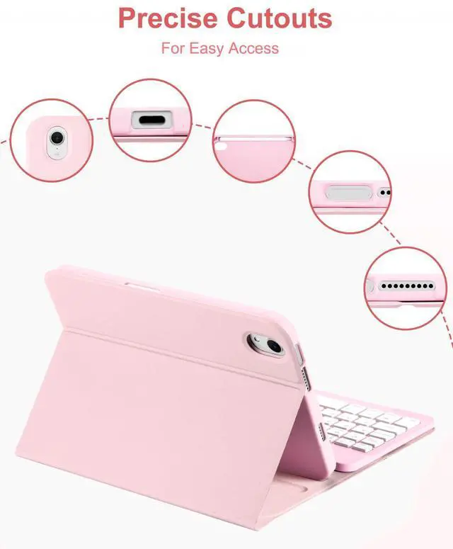 Alt view image 3 of 7 - Case with Keyboard Mouse for iPad mini 7th(A17 Pro,2024)/6th Generation 8.3 inch,7 Color Rainbow Backlight Detachable USB-C Keyboard Magnetic Case with Pen Slot for iPad mini 6 7 -Pink