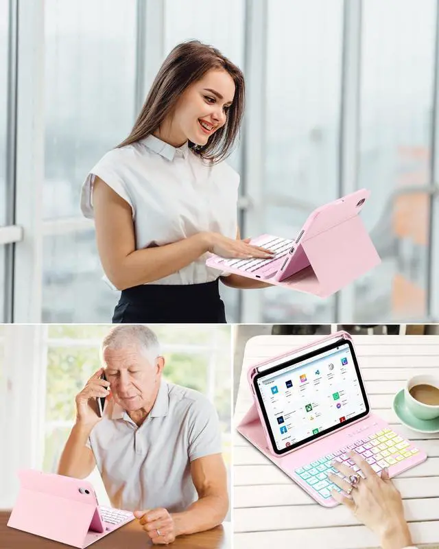 Alt view image 7 of 7 - Case with Keyboard Mouse for iPad mini 7th(A17 Pro,2024)/6th Generation 8.3 inch,7 Color Rainbow Backlight Detachable USB-C Keyboard Magnetic Case with Pen Slot for iPad mini 6 7 -Pink