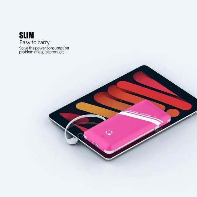 Alt view image 6 of 6 - 10000mAh Power Bank, Q Slim Portable Charger,4 Output External Battery Pack with Built-in AC Wall Plug Micro USB C Three Cables Compatible with All Kinds of mobilephone (Pink)