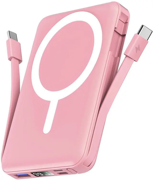 Main image of for Magsafe Battery Pack, 10000mAh Magnetic Power Bank Built-in Double USB C Cables 20W PD Fast Charging LED Display Wireless Portable Charger for iPhone 17/16/15/14/13/12 Series-Pink